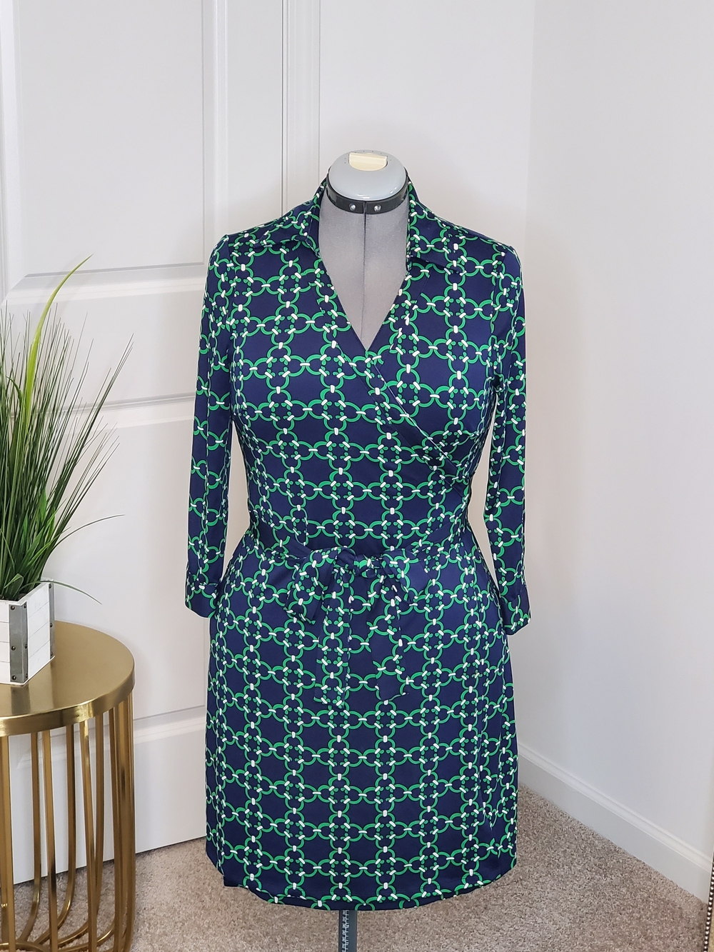JB by Julie Brown Women's Wrap Dress, Navy/Green (Size L)